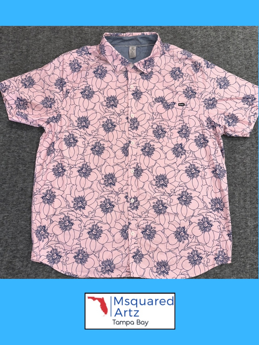Hurley Floral Button Up Shirt Men's XL Pink Blue Stretch Casual Short Sleeve